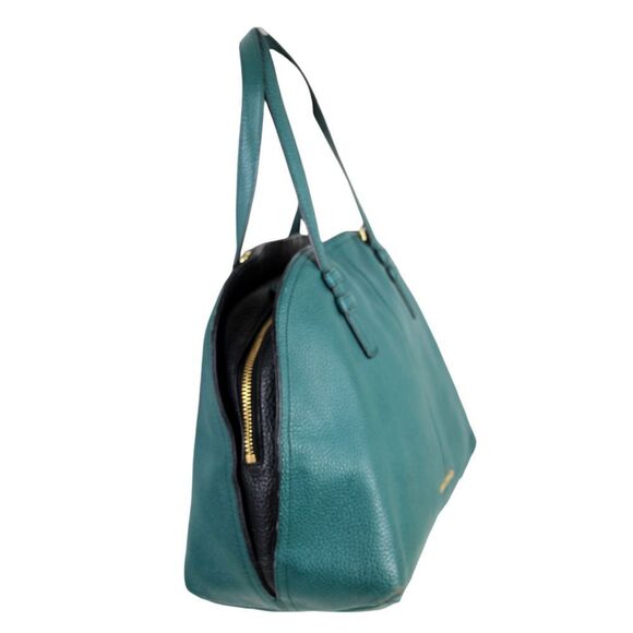 Vera Bradley GREEN BLACK REAL LEATHER ZIP AROUND SHOULDER BAG HANDBAG TOTE PURSE - Picture 3 of 16